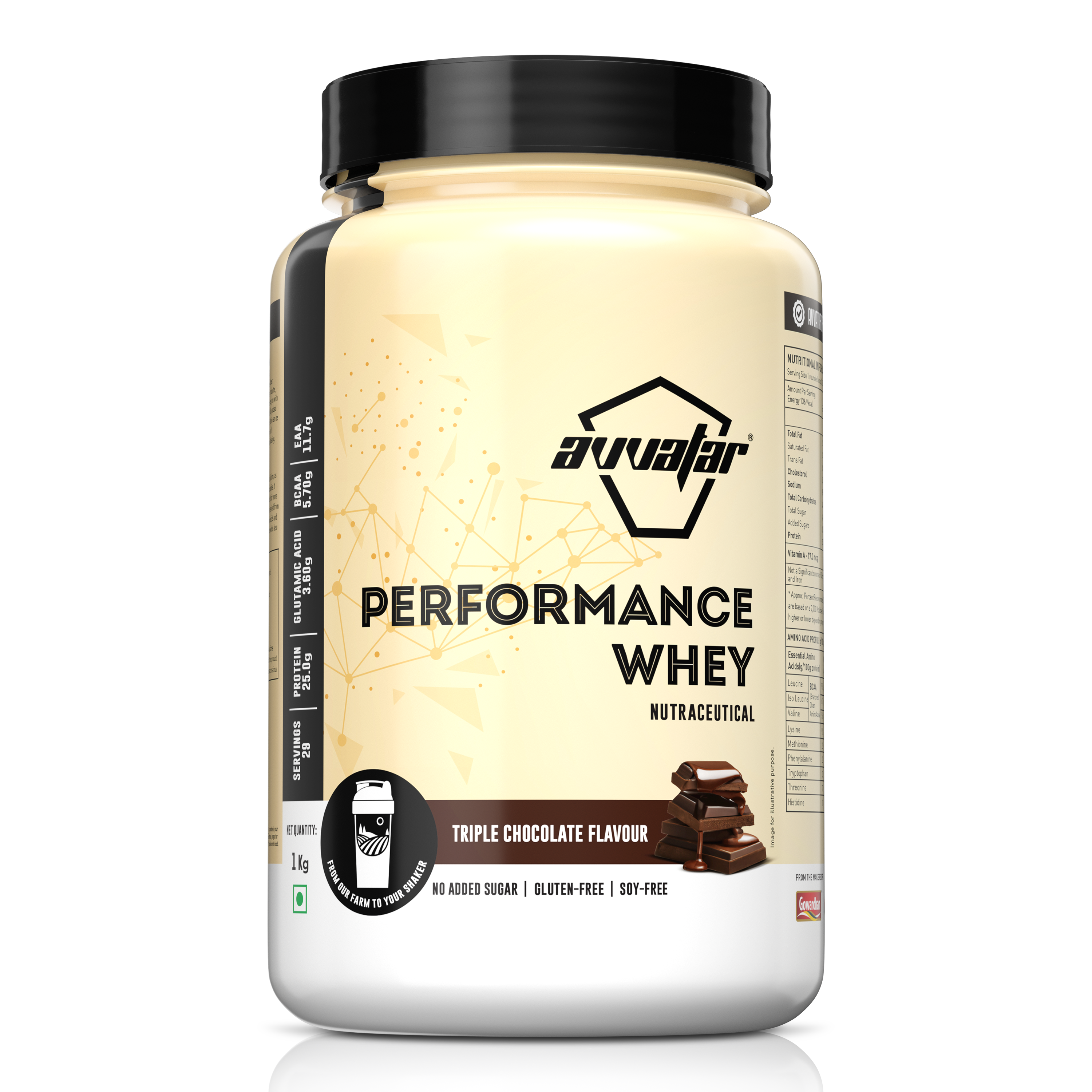 Enjoy the rich flavor of Triple Chocolate in our 1 kg Performance whey protein powder. Elevate your workouts with Avvatar's irresistible offering. Order now!