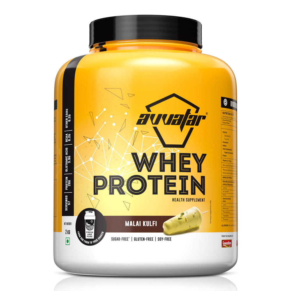 Discover the best healthy Malai Kulfi whey protein powder in 2 kg pack. This delightful mix will elevate your workouts to new heights. Order today from Avvatar!