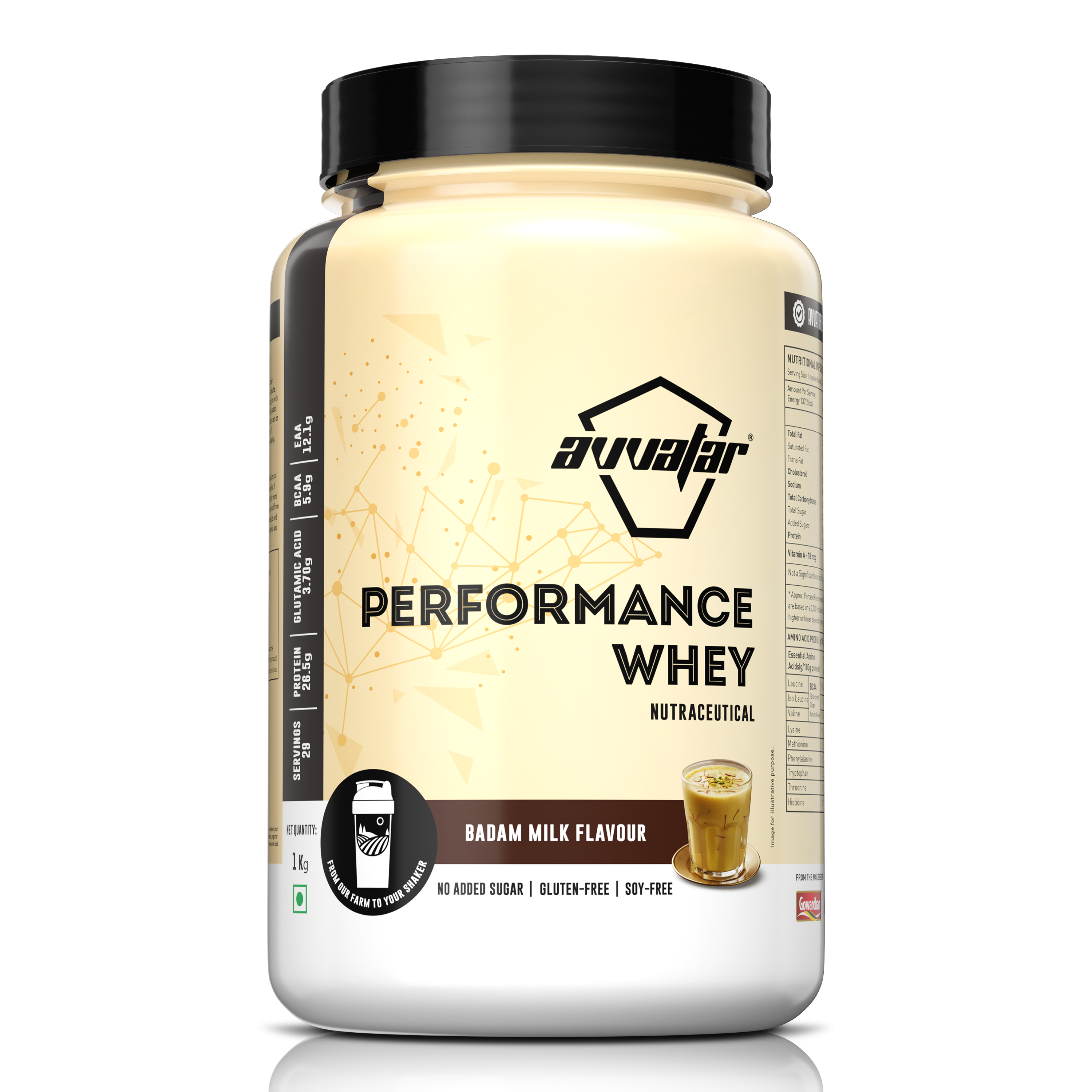 Enjoy the rich flavor of Badam Milk in our 1 kg Performance whey protein powder. Elevate your workouts with Avvatar's irresistible offering. Order now!