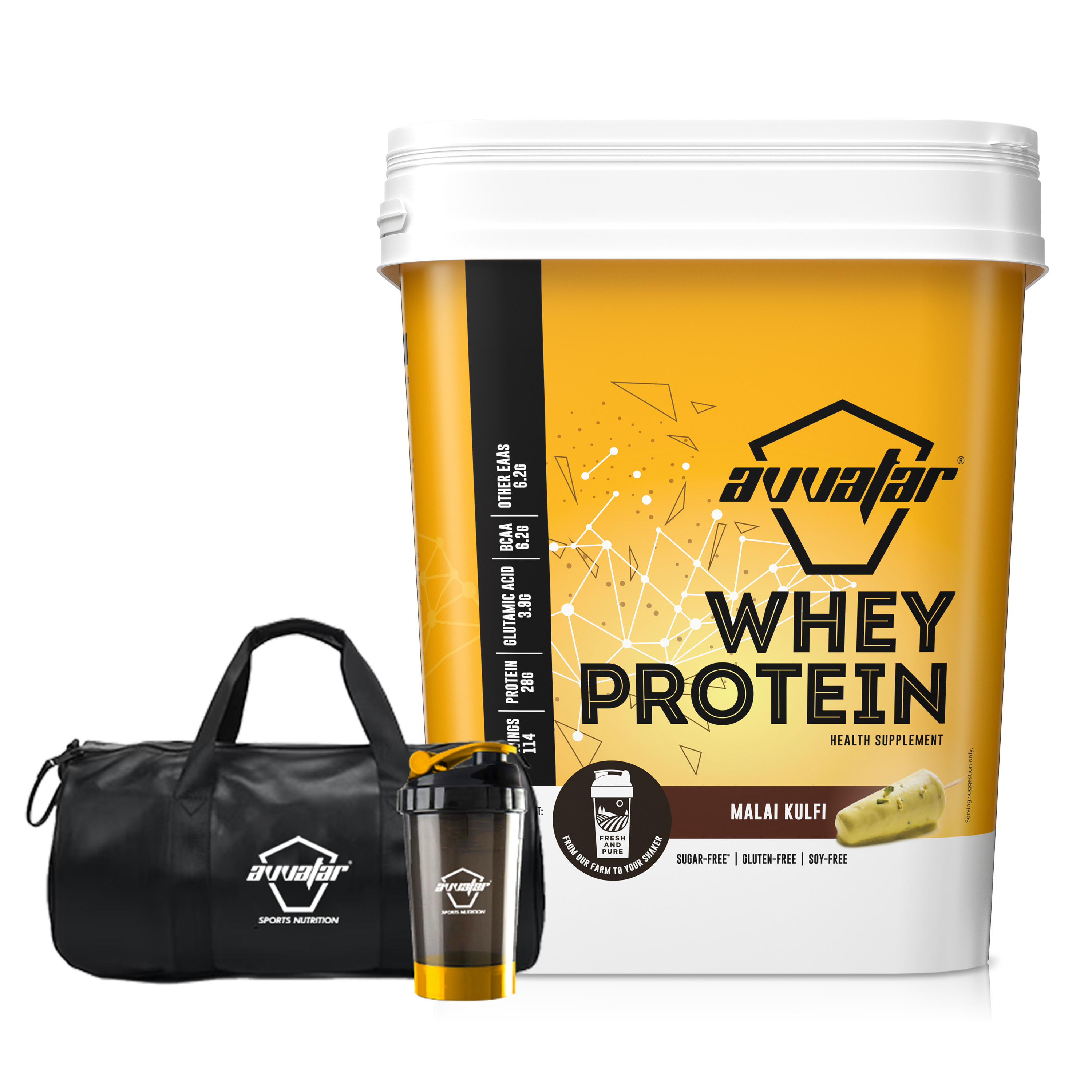 Avvatar's 4 kg whey protein in Malai Kulfi flavour, is made from 100% fresh cow's milk, with zero sugar. Enjoy the benefits of whey protein powder.