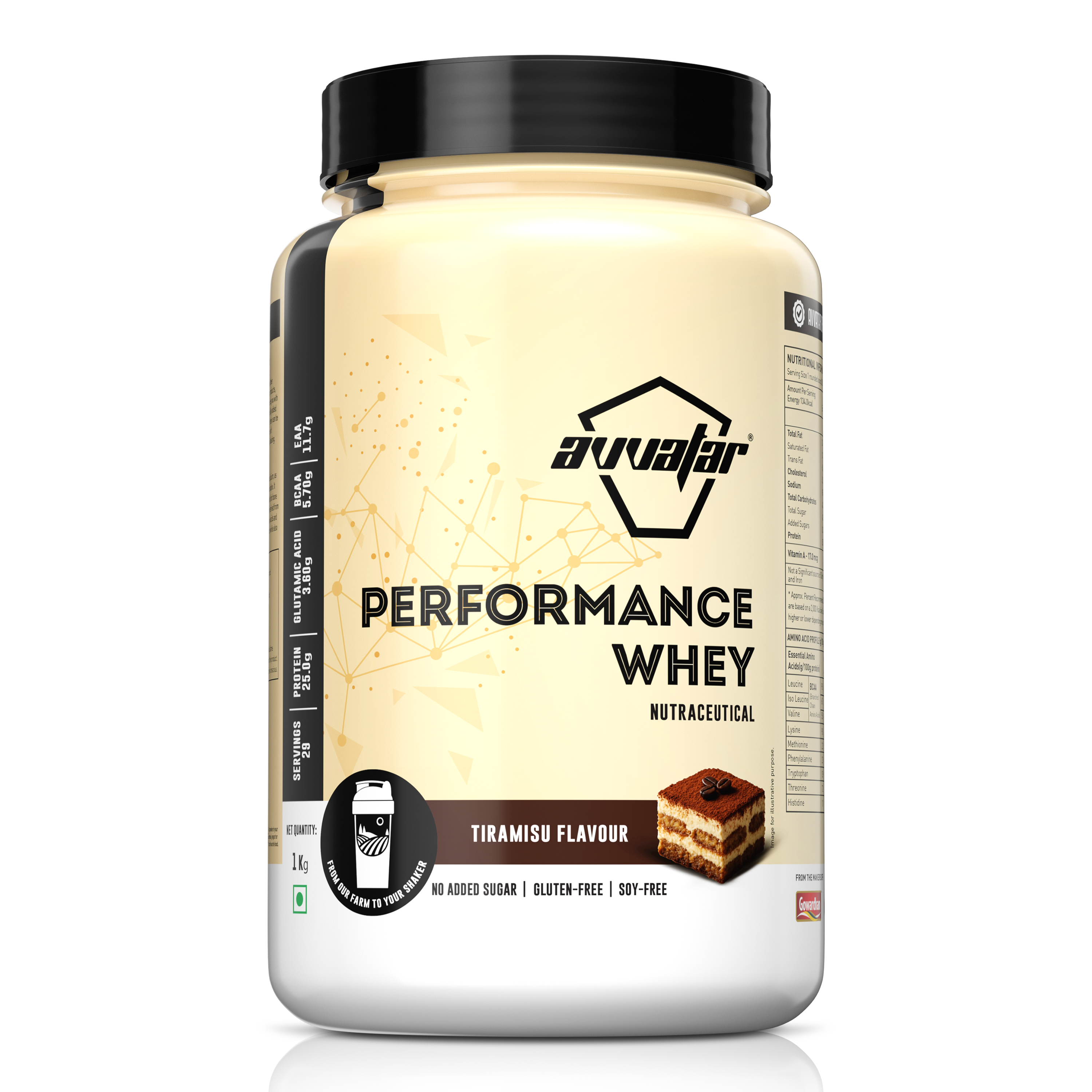 Enjoy the rich flavor of Tiramisu in our 1 kg Performance whey protein powder. Elevate your workouts with Avvatar's irresistible offering. Order now!