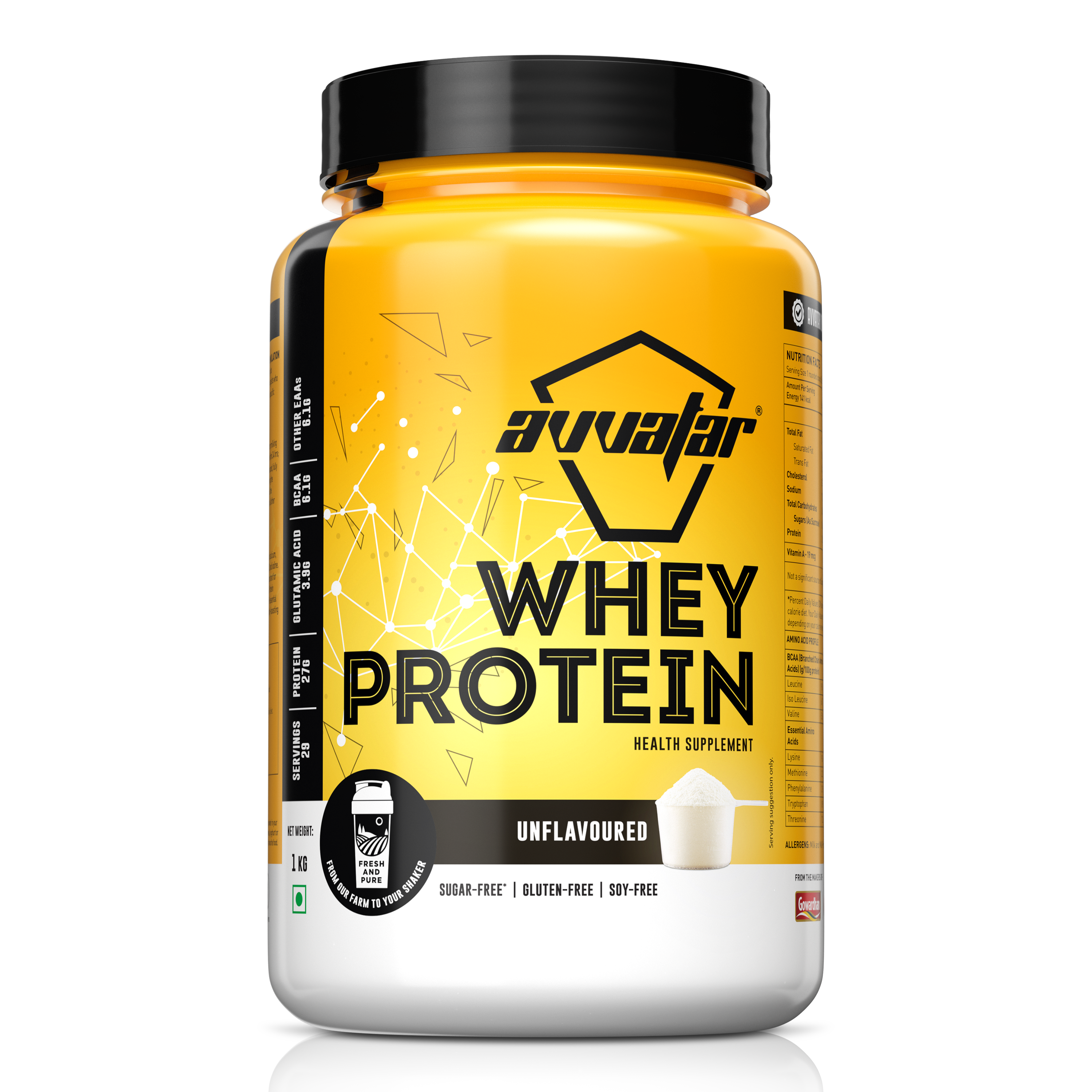 Elevate your fitness journey with Avvatar's 1kg pack of Raw Unflavoured Whey Protein. High-quality, fresh, and perfect for your workout routine.