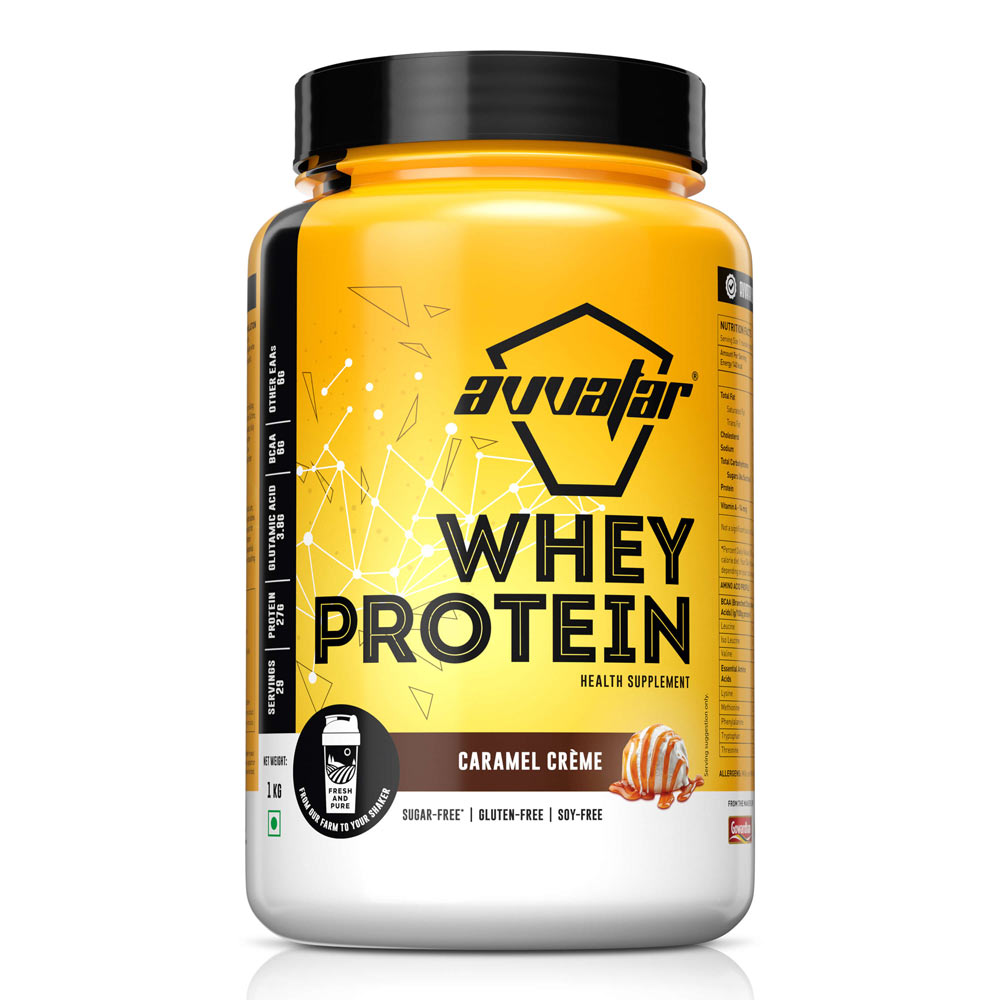 Boost your gains with Avvatar Caramel Crème whey protein. Order now and enjoy the delicious flavor in a 1 kg pack. Fuel your fitness journey today with Avvatar!